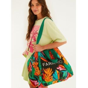 FARM Rio Brazil Banana Leaf Colorful Print Large Canvas Carryall Tote Bag NWT